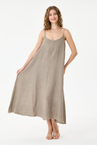 della moor Mink Italian 100% Linen Long Linen Dress with Straps, Size 38 - 42