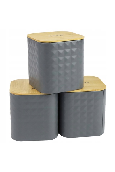 NO BRAND SET DE RECIPiente pentru cafea, ceai, zahăr, gri, cu capac de bambus