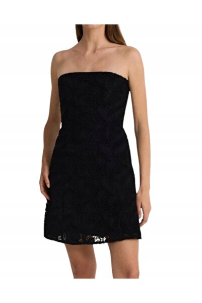 NO BRAND Rochie mini neagră ajurată, cu umerii descoperiți, mulată, cu fermoa...