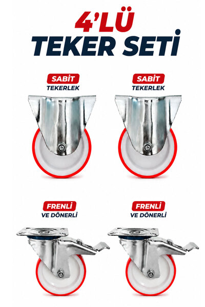 Badem10 Poliamid Teker Seti 4 Adet (2 Dönerli Tablalı Frenli + 2 Sabit Teker)...