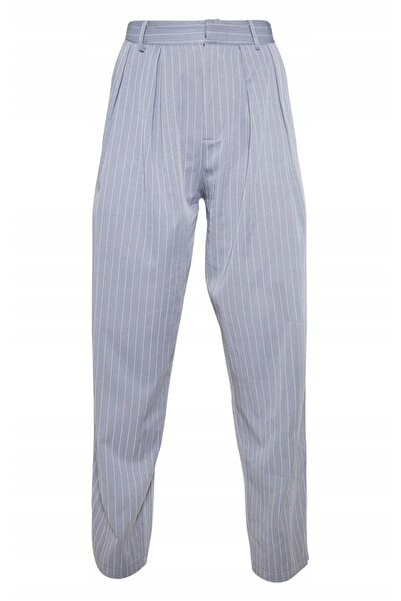 NO BRAND Pantaloni din grafit cu picior lung, cu dungi, netezi, cu fermoar, P...