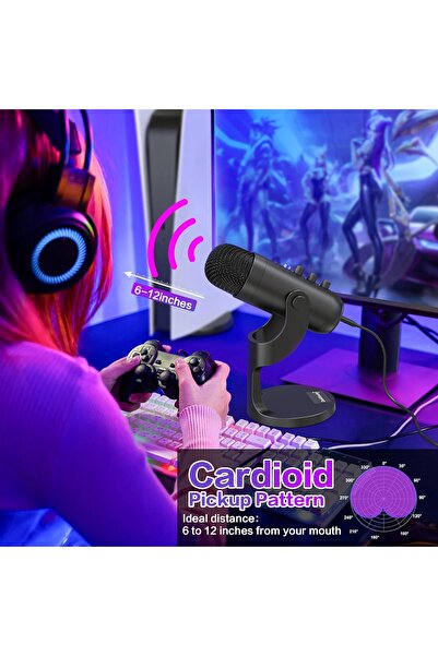 NO BRAND Microfon condenser USB pentru Gaming Streaming PC PS5 Podcast Zealso...