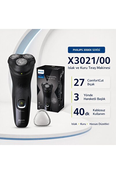 Philips 3000X Serisi Islak&Kuru Tıraş Makinesi, 3 Yönde Dönen Başlıklar, Hass...