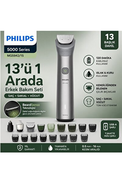 Philips 5000 Serisi 13in1,Erkek Bakım Seti,Yüz/Saç/Vücut Tıraş Makinesi,Islak...