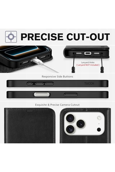 NO BRAND Husă flip din piele Tucch pentru iPhone 17 Pro, tip portofel, cu pro...