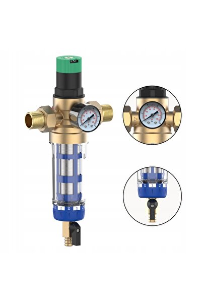 NO BRAND Reductor de presiune a apei 1 inch 3/4 Manometru+Filtru Lung cu Robi...