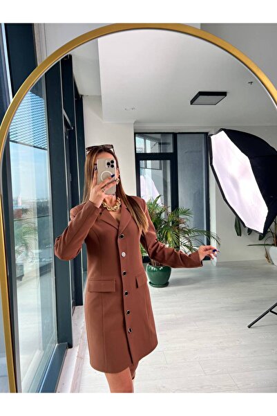 FWB Kahverengi Premium Kalite Astarlı Ceket Elbise