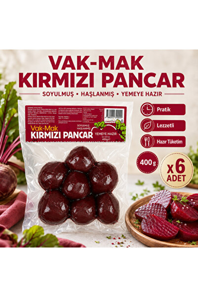 VAK-MAK Kırmızı Pancar Soyulmuş Haşlanmış Yemeye Hazır (400 g) x6 adet