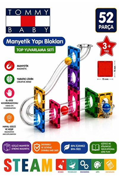 Tommybaby Manyetik-Mıknatıslı Yapı Blokları Ball Run – Çocuklar İçin Renkli 3...