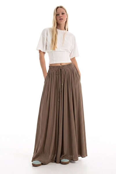 DAMGA JEANS Γυναικείο φαρδύ παντελόνι casual καφέ παντελόνι palazzo