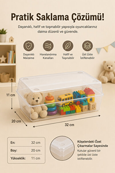 Mim Life 3 lü Şeffaf Oyuncak Saklama Kutusu Kapaklı Plastik Organizer Kutu Çocuk Odası Düzenleyici 32x20x11 cm