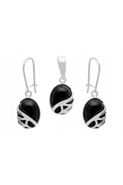 NO BRAND Set de cercei din argint + Pandantiv cu onix, cadou