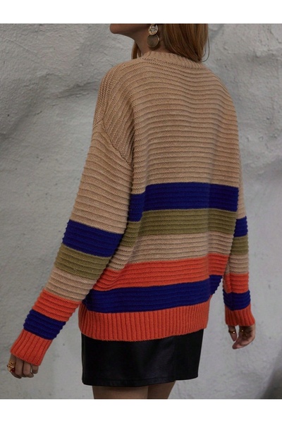 NO BRAND Pulover în dungi, bej, cu mâneci lungi, guler rotund, lejer, Shein 38
