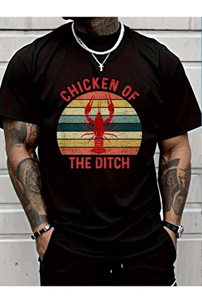 799 100% Cotton Chicken Of The Ditch Funny Crawfish Crayfish Eating T-Shirt M...