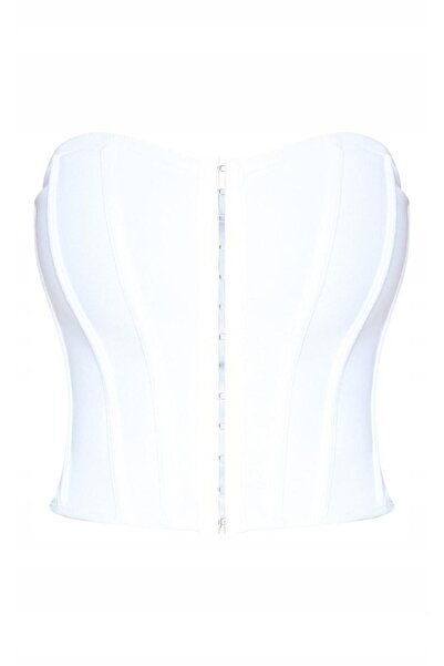 NO BRAND Corset scurt alb, decolteu în formă de inimă, cu umeri decupați, Pre...