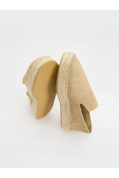 NO BRAND Espadrilă plată slip-on, bej deschis, din piele întoarsă, mărimea 41.
