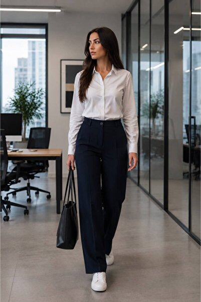 kleshus Pantaloni din material textil pentru femei Frieda, albastru marin, cu...