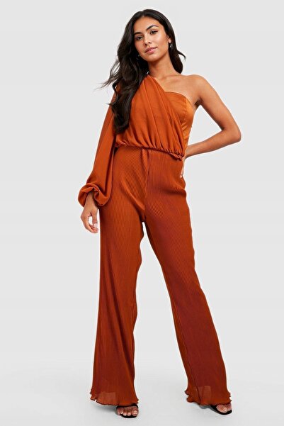 NO BRAND Salopetă cupru, tip cocktail, plisată, asimetrică, din șifon, BOOHOO 40