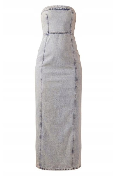 NO BRAND Rochie maxi clasică din denim cu umerii goi Prettylittlething 40