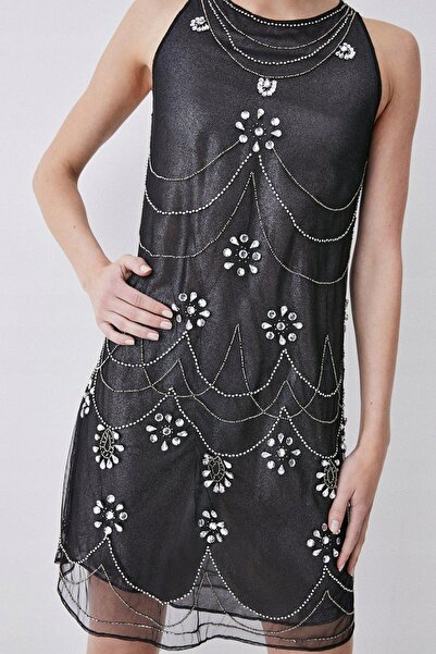 NO BRAND Rochie glamour din plasă, decorată, mini, de cocktail, neagră, Karen...