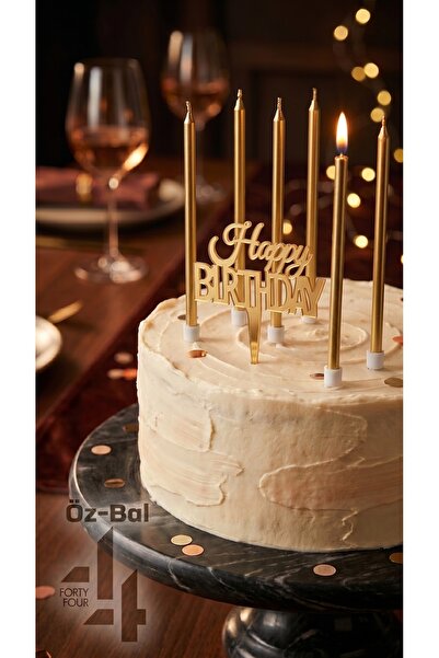 Öz-bal 5'li Gold Metalik Uzun Doğum Günü Mumu Ve Pleksi Happy Birthday Pasta ...