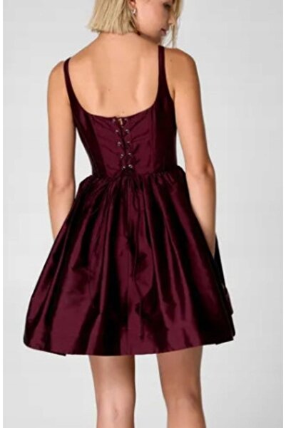 NO BRAND Rochie mini bordo cu bretele, corset și mâneci cu design neuniform, ...