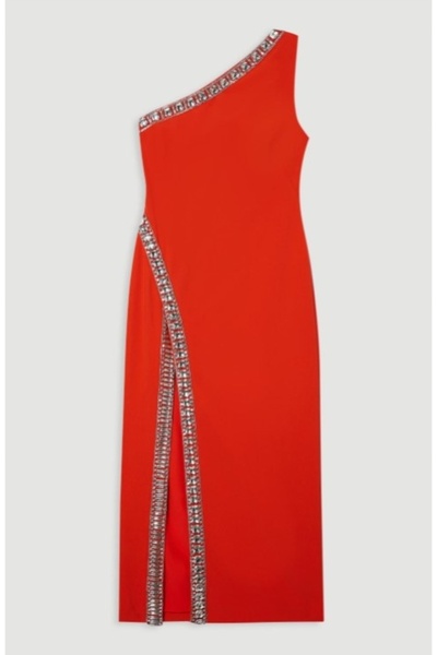 NO BRAND Rochie roșie Midaxi cu decolteu asimetric, decorație Karen Millen 40