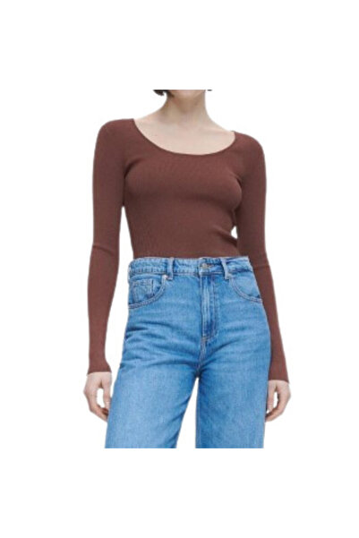 NO BRAND Tricou maro cu mânecă lungă, cu amestec de viscoză, croială ajustată...