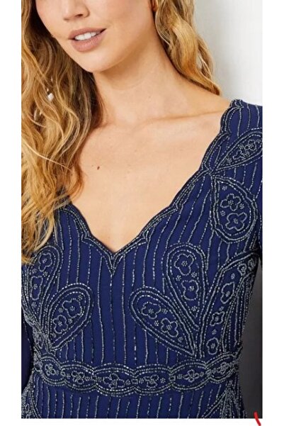 NO BRAND Rochie mini de cocktail bleumarin cu mâneci lungi Zobienia Oasis 40