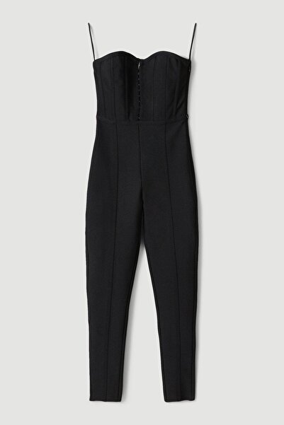 NO BRAND Salopetă neagră mulată, tip corset, cu mâneci strâmte, uni, Karen Mi...