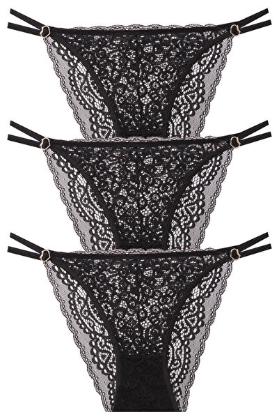 papatya lingerie Стилни цялостни дантелени бикини със странични връзки и мета...