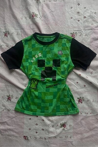 ARS Butik Zeleni raglan Minecraft Creeper Y2K kratki rukav crop top