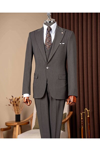 TerziAdemAltun Slim Fit Men's Pointed Collar Jacket Vest Pants Suit Anthracit...