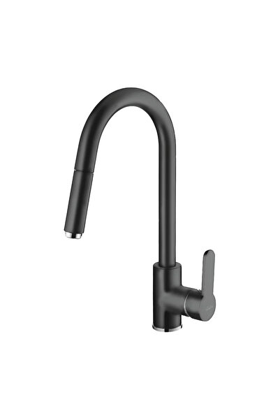 Invena Baterie de bucătărie Elia, negru mat, cu duș extractibil