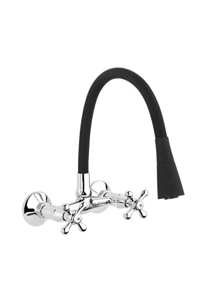 Invena Baterie de bucătărie Roma cu pipă flexibilă Negru - Crom