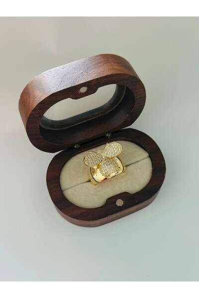 BYYEŞO Zircon Stone Bee Detail Adjustable Steel Ring