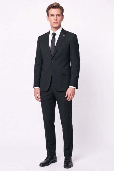 Efor Slim Fit Mono Collar Double Slit Wool Black Suit Tk 949