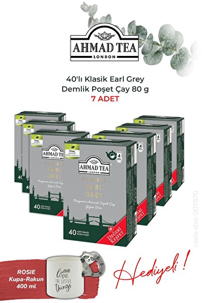 Ahmad Tea Classic Earl Grey 40 X 7 Pieces Teapot Tea Bags 80 g and Raccoon Mu...