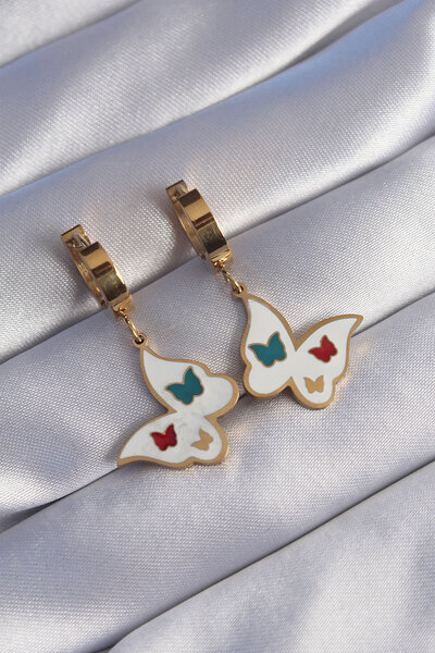 Mega Bazaar 316L Steel Gold Color Colorful Enamel Butterfly Earrings