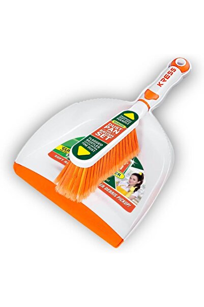 Kress Kleen Ranger Clip On Dust Pan & Brush Set, White and Orange