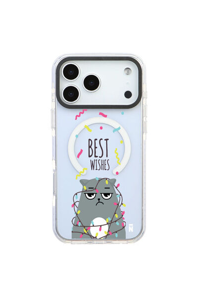 Casen iPhone 17 Pro Yanları Beyaz Magsafe Arty Şeffaf Cat Lover Kedi Tasarıml...