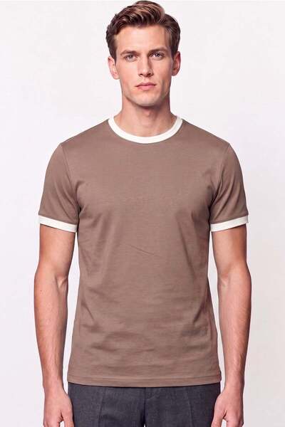 Efor Slim Fit Crew Neck Mink - Ecru T-Shirt Ts 932