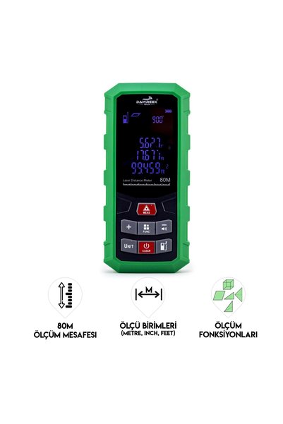 HIRDAVAT BİZDEN MESAFE ÖLÇER H01 GREEN 80 Metre Dijital El Tipi Mesafe Ölçüm Cihazı