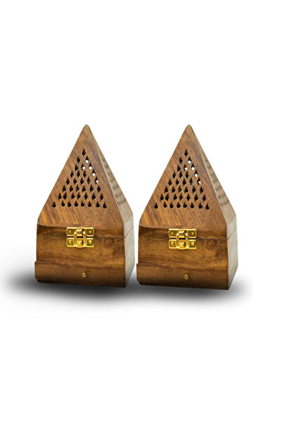 Generic Bakhoor Burner Set (2 pieces) | Wooden Incense Burner - Pyramid shape...