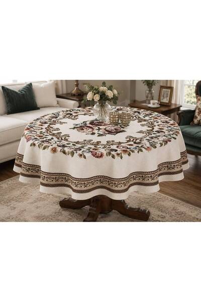 Yeshome Collection غطاء طاولة طعام وغرفة معيشة دائري منسوج بنمط زهور مقاس 160 سم