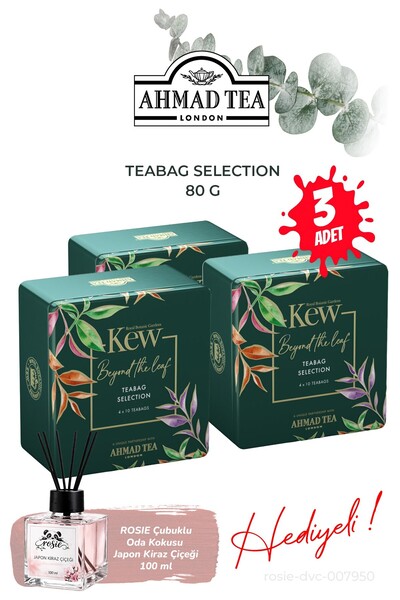 Ahmad Tea 80 جرام من مجموعة أكياس شاي كيو جاردن المختارة، 3 علب وعطر للغرفة