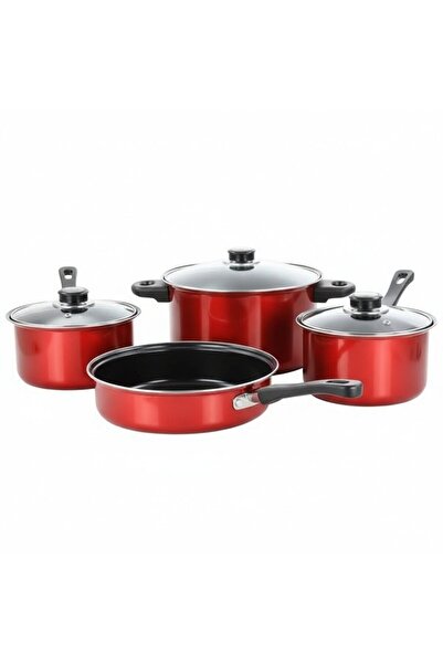 China Gibson Cardinal 7 Piece Non-Stick Red and Black Cookware Set