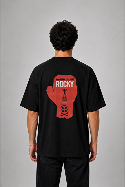 cesita Rocky Printed Oversize Cotton Black T-Shirt