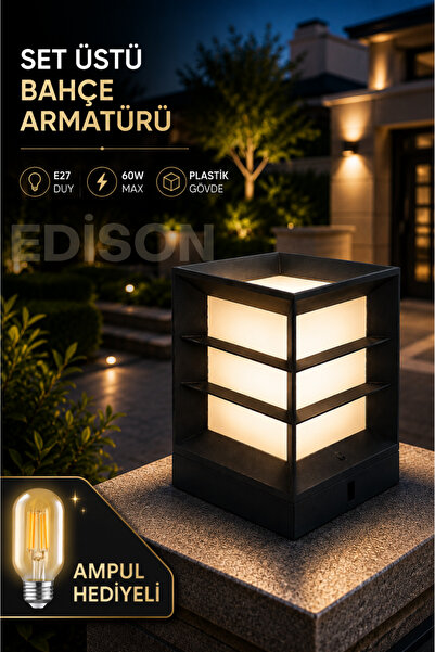 Edison Set Üstü Bahçe Armatürü E27 60W Max Kare Panjurlu Dış Mekan Kolon Dire...