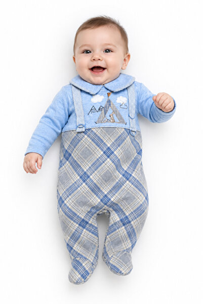 Babyhola Baby Boy Rabbit Patterned Jumpsuit with Booties 12536